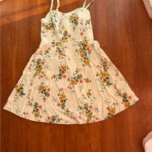 Old Navy Cream Floral Mini Dress with Yellow & Green Bouquet Print